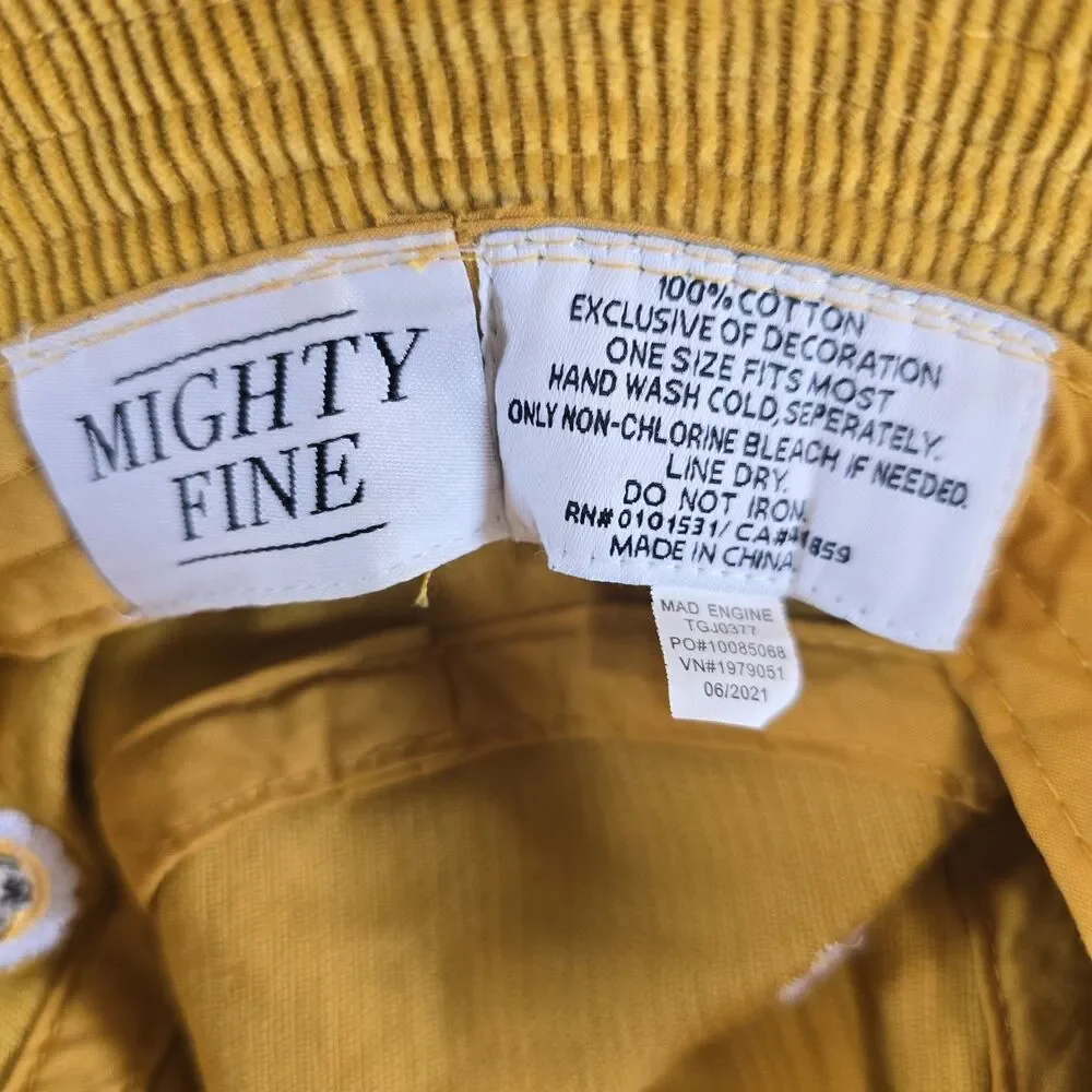Mighty Fine Corduroy Smiling Daisy Bucket Hat Mustard Gold 100% Cotton Hipster